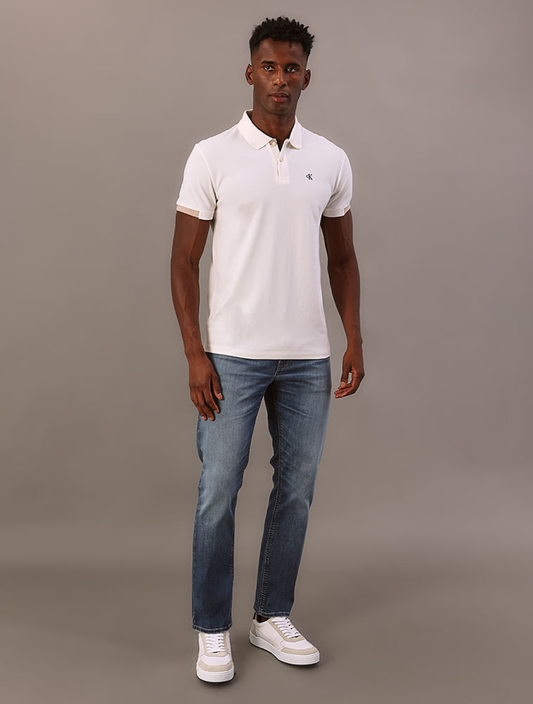 Polo Manga Curta Calvin Klein Jeans Slim Masculino Sport - Off White