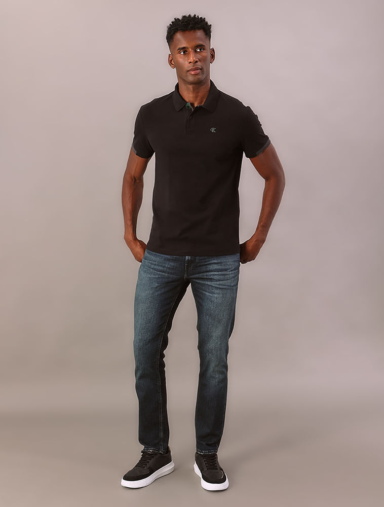 Polo Manga Curta Calvin Klein Jeans Slim Masculino Sport - Preto