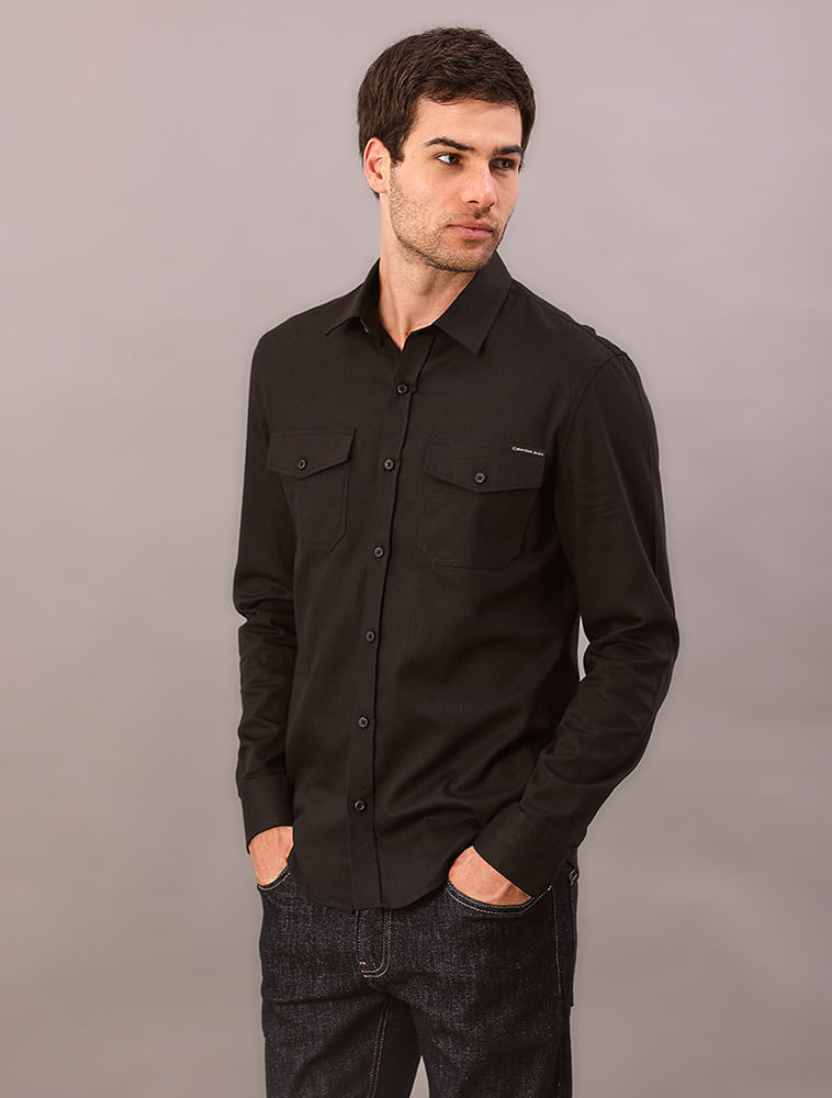 Camisa Manga Longa Calvin Klein Jeans Sarja Com Bolsos - Preto — foto 7