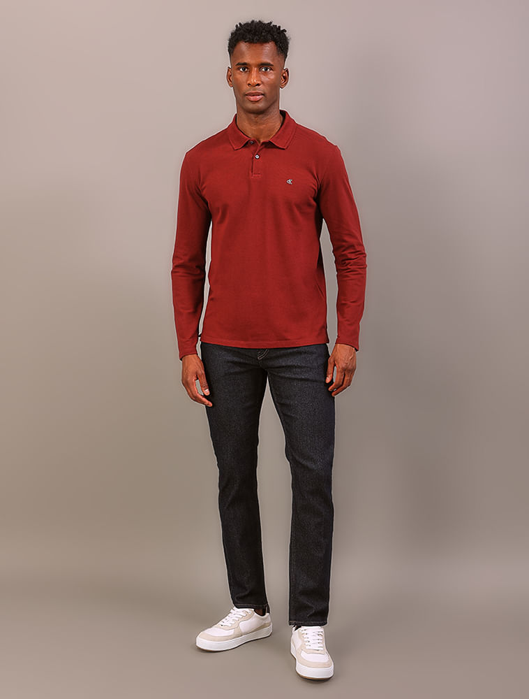Polo Manga Longa Calvin Klein Jeans Regular Calvin Klein Bordado - Bordo