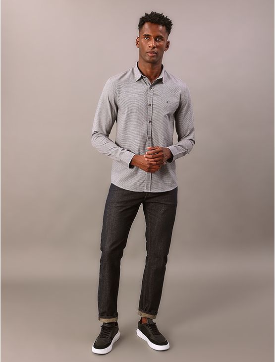 Camisa Manga Longa Slim Calvin Klein Jeans Micro Vichy - Preto Camisa Manga Longa Slim Calvin Klein Jeans Micro Vichy Preto Gg