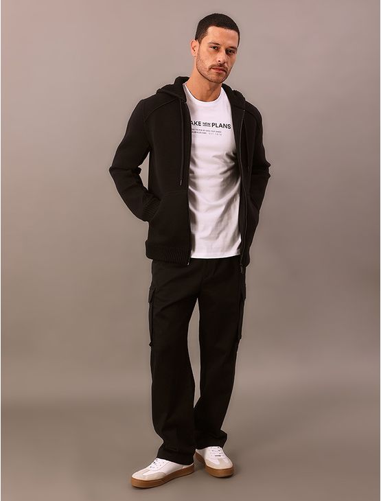 Casaco Masculino Calvin Klein Jeans Dublado Com Capuz Tricô - Preto Casaco Masculino Calvin Klein Jeans Dublado Com Capuz Tricô Preto m