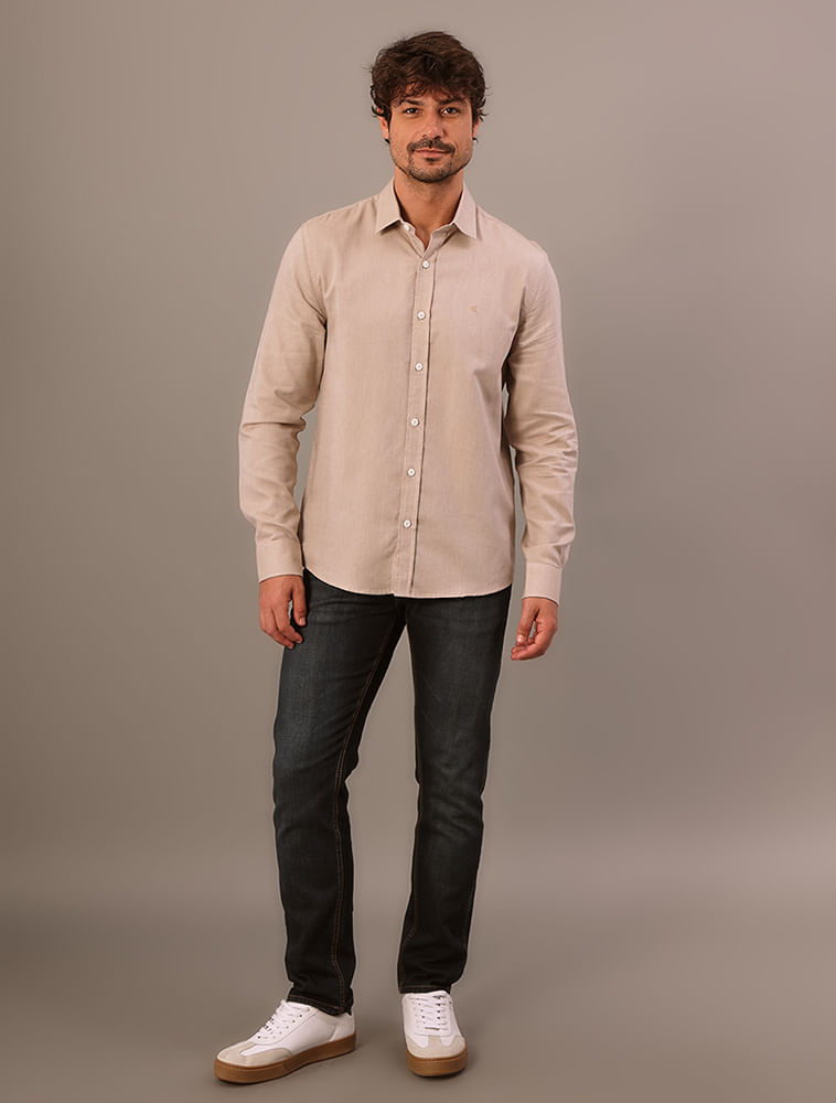 Camisa Manga Longa Calvin Klein Jeans Regular Oxford Leve - Caqui Medio