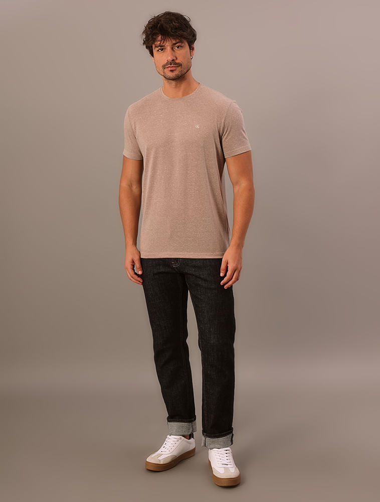 Camiseta Manga Curta Calvin Klein Jeans Masculino Botonê - Caqui Medio