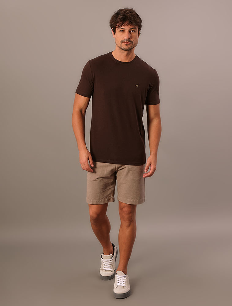 Camiseta Manga Curta Calvin Klein Jeans Masculino Botonê - Marrom