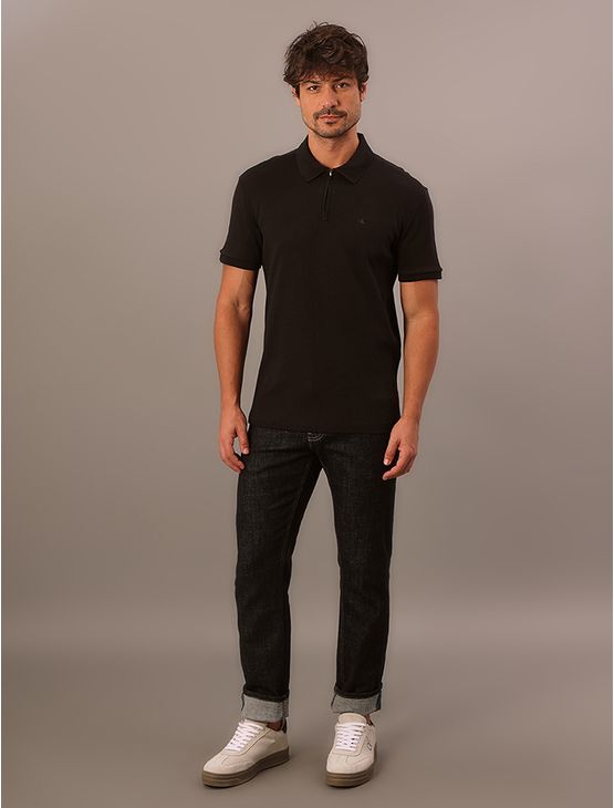 Polo Manga Curta Calvin Klein Jeans Regular Suedine Com Zíper - Preto Polo Manga Curta Calvin Klein Jeans Regular Suedine Com Zíper Preto g