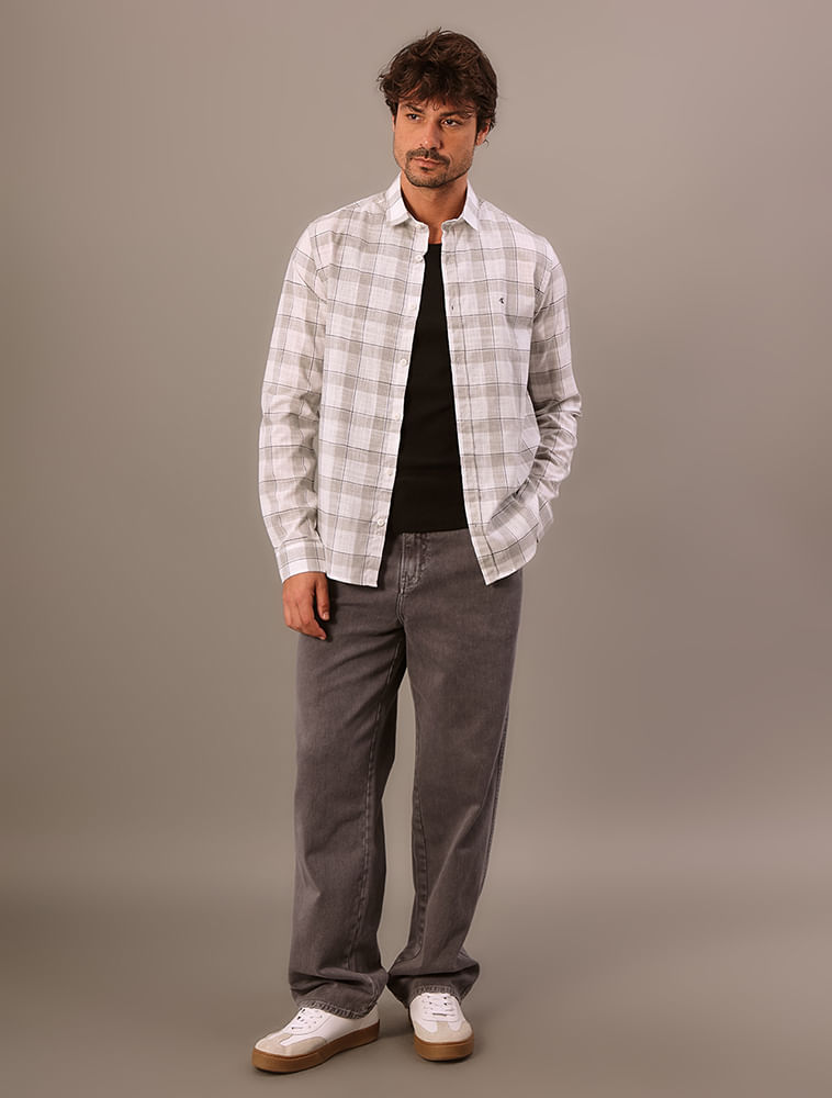 Camisa Manga Longa Calvin Klein Jeans Slim Melange Check - Branco