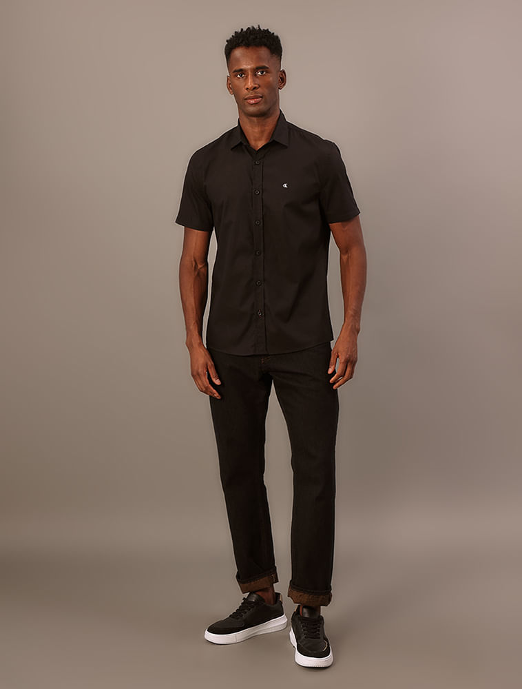 Camisa Manga Curta Calvin Klein Jeans Básica Com Logotipo - Preto