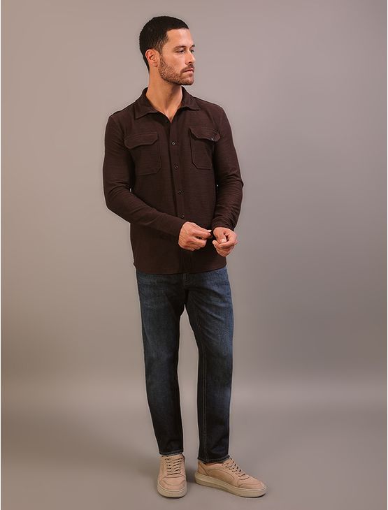 Camisa Manga Longa Calvin Klein Jeans Masculino Bolsos Cargo - Marrom Camisa Manga Longa Calvin Klein Jeans Masculino Bolsos Cargo Marrom Gg