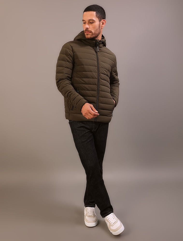 Jaqueta Masculina Calvin Klein Jeans Matelassê Com Capuz - Oliva