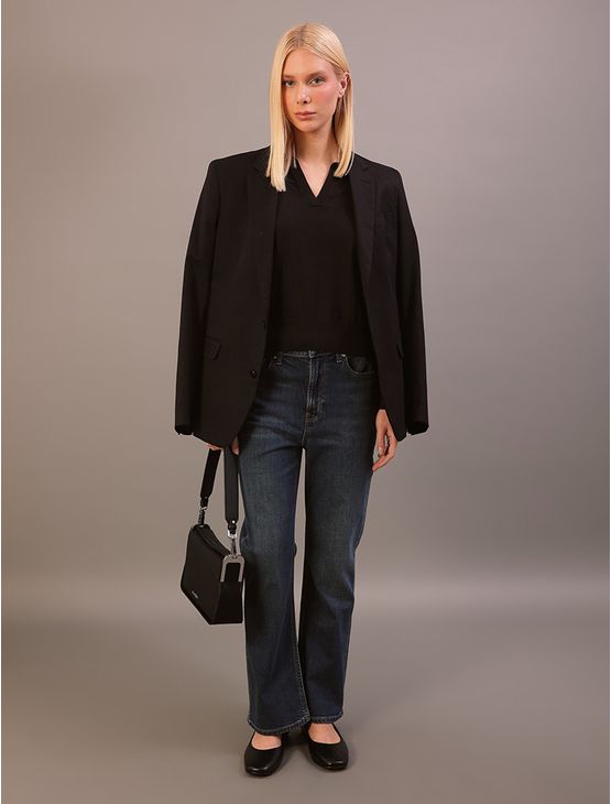 Suéter Calvin Klein Feminino Manga Longa Gola Alta Com Lã - Azul Médio Suéter Calvin Klein Feminino Manga Longa Gola Alta Com Lã Azul Médio p