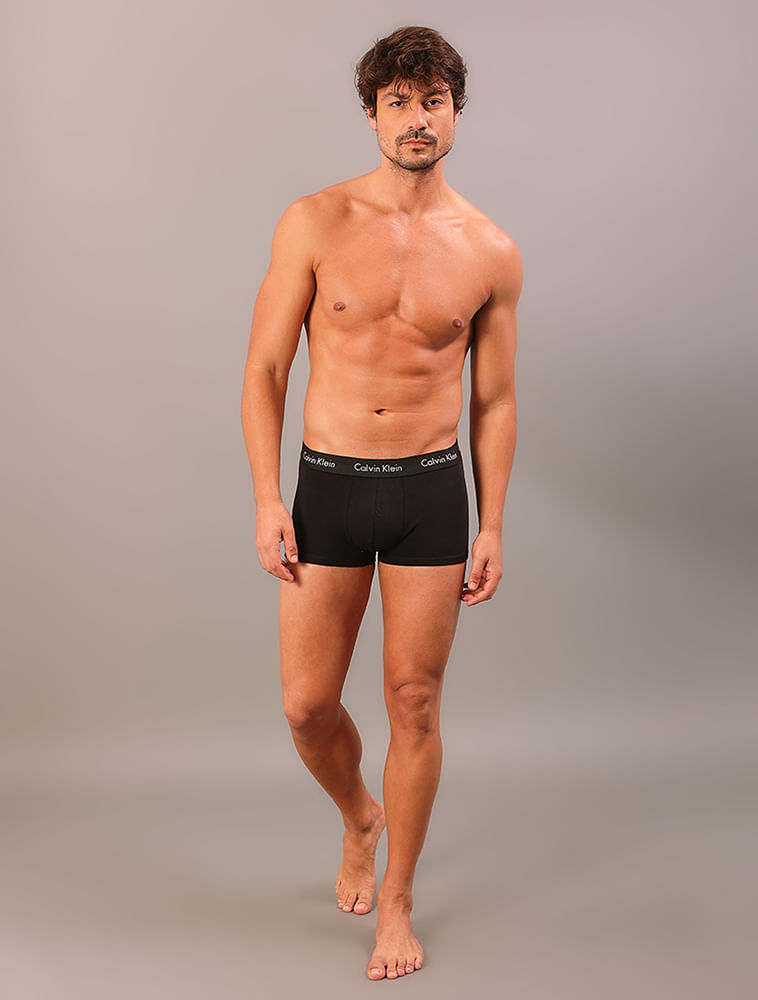 Kit 4 Underwear Trunk Classic Cintura Baixa com Elastano Elástico Cueca Calvin Klein - Preto