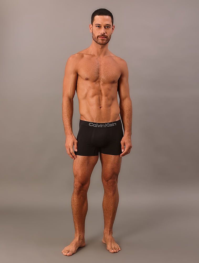 Kit 3 Underwear Trunk Sem Costura Microfibra Cintura Baixa Cueca Calvin Klein - Preto