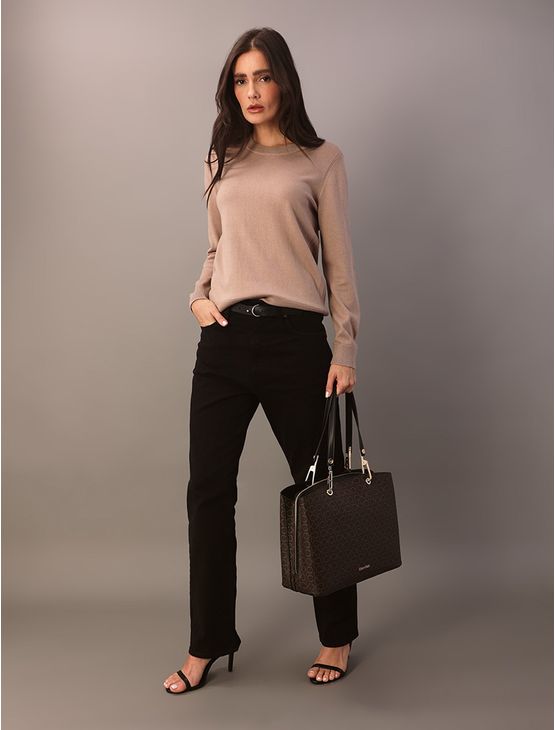 Tricot Feminino Com Cashmere Calvin Klein - Caqui Medio Tricot Feminino Com Cashmere Calvin Klein Caqui Medio g