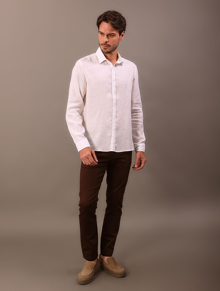 Camisa de Manga Longa Masculina em Linho Calvin Klein - Branco