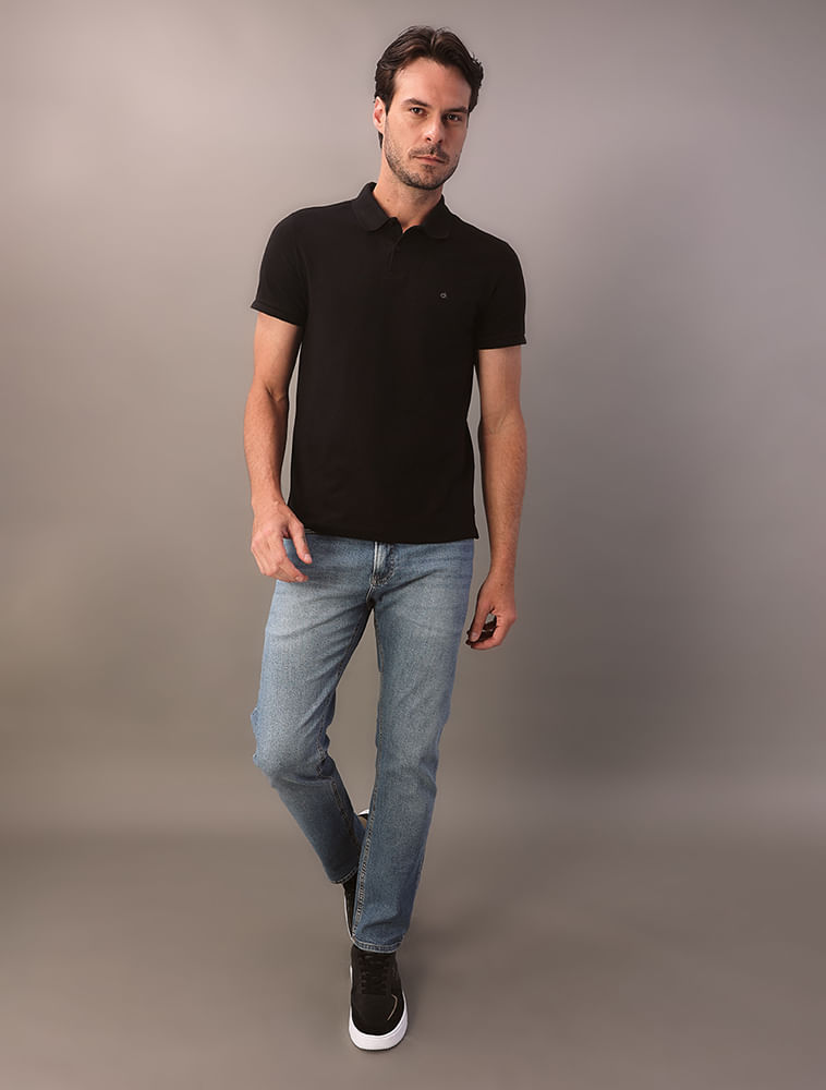 Polo Masculina Básica Slim Sem Friso Calvin Klein - Preto
