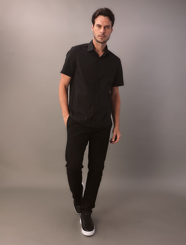 Camisa Manga Curta Algodão Com Elastano - Preto