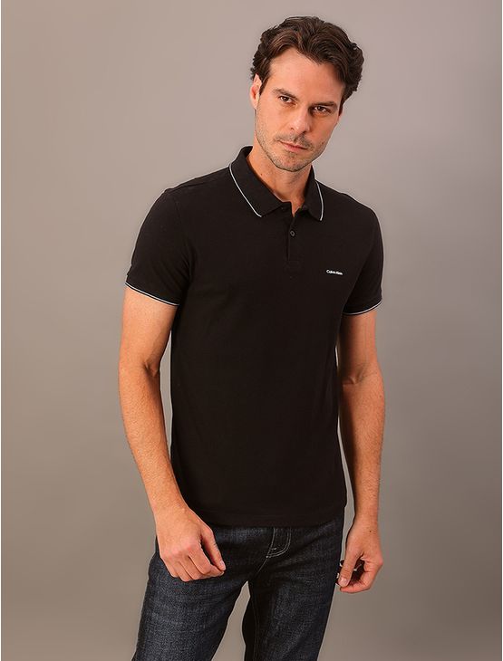 Polo Masculina Slim Básica Com Friso Calvin Klein – Preto Polo Masculina Slim Básica Com Friso Calvin Klein Preto m