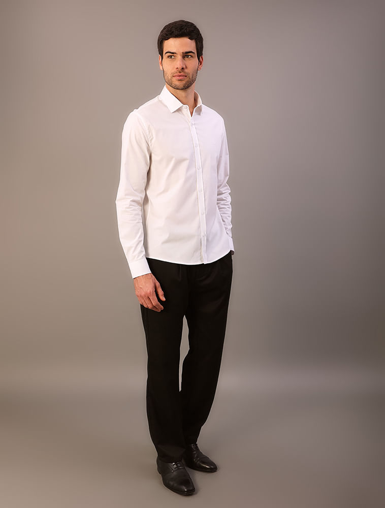 Camisa de Manga Longa Masculina Slim Estampa Assinatura Ck Bordada Calvin Klein - Branco