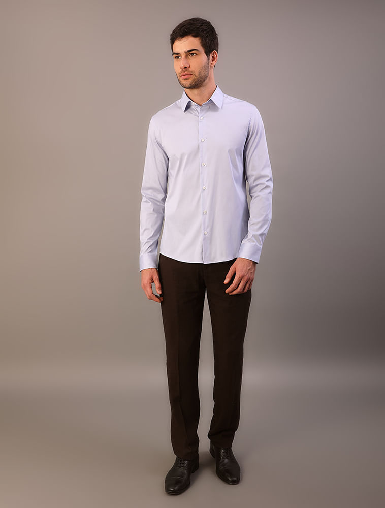 Camisa Masculina Manga Longa Slim Básica - Azul Claro