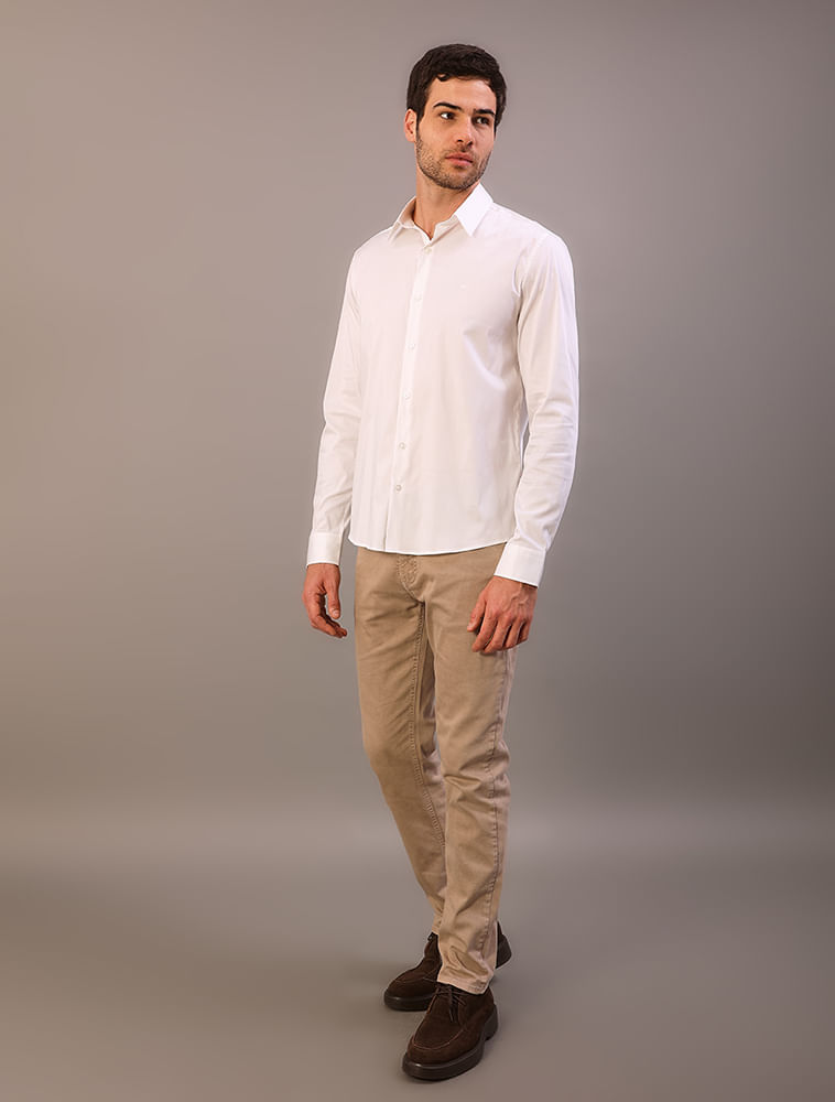 Camisa Masculina Manga Longa Slim Básica - Branco