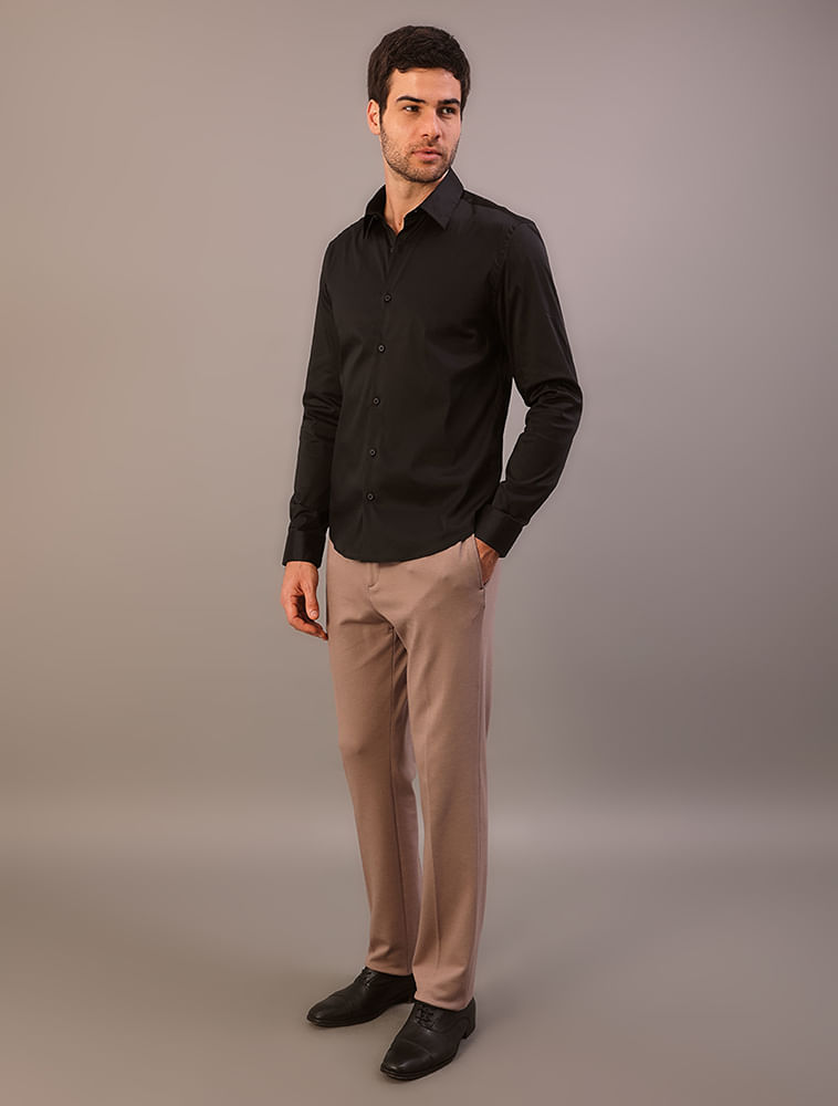 Camisa Masculina Manga Longa Slim Básica - Preto