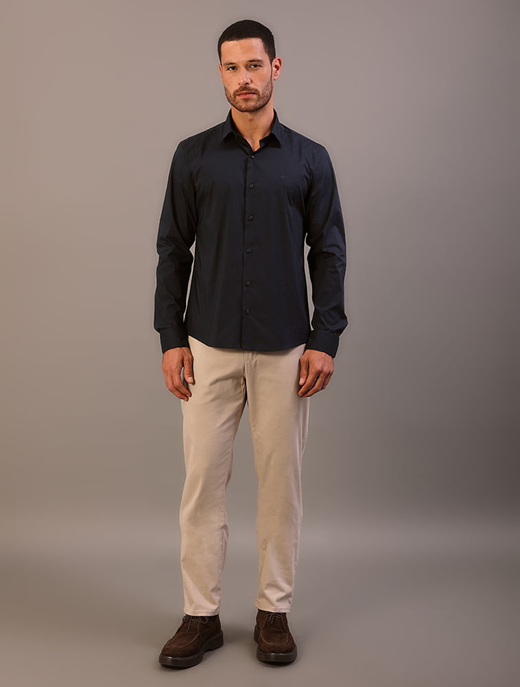 Camisa Manga Longa Slim Cannes Básica Essential - Marinho