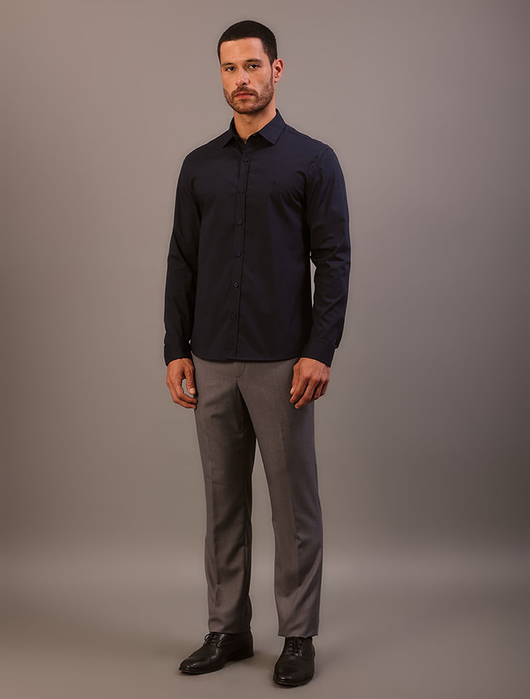 Camisa Masculina Manga Longa Estampa Bordada - Marinho