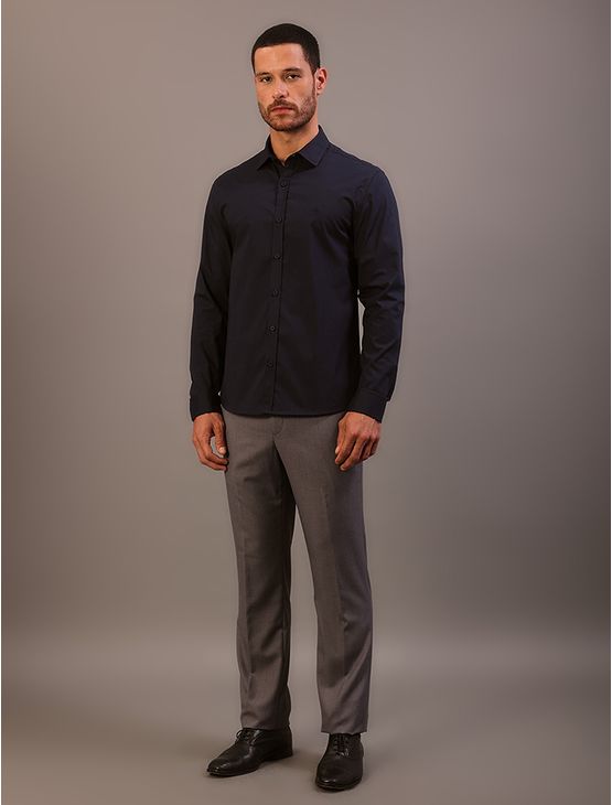 Camisa Masculina Manga Longa Estampa Bordada – Marinho