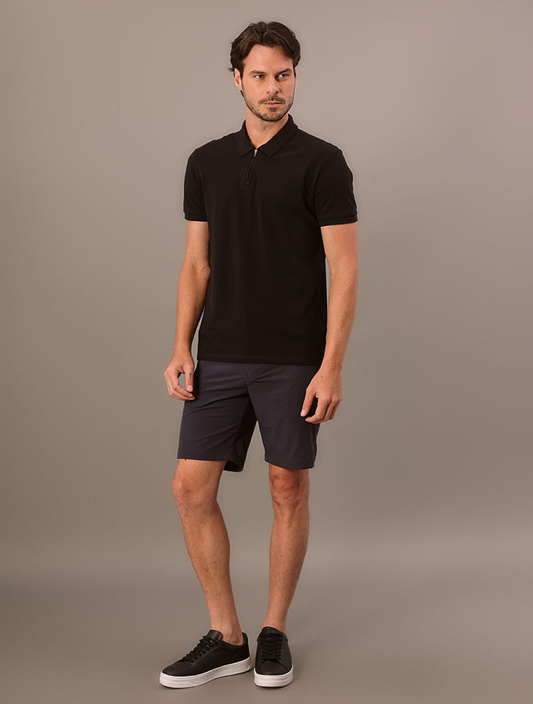 Polo Manga Curta Calvin Klein Masculino Slim Meio Zíper - Preto